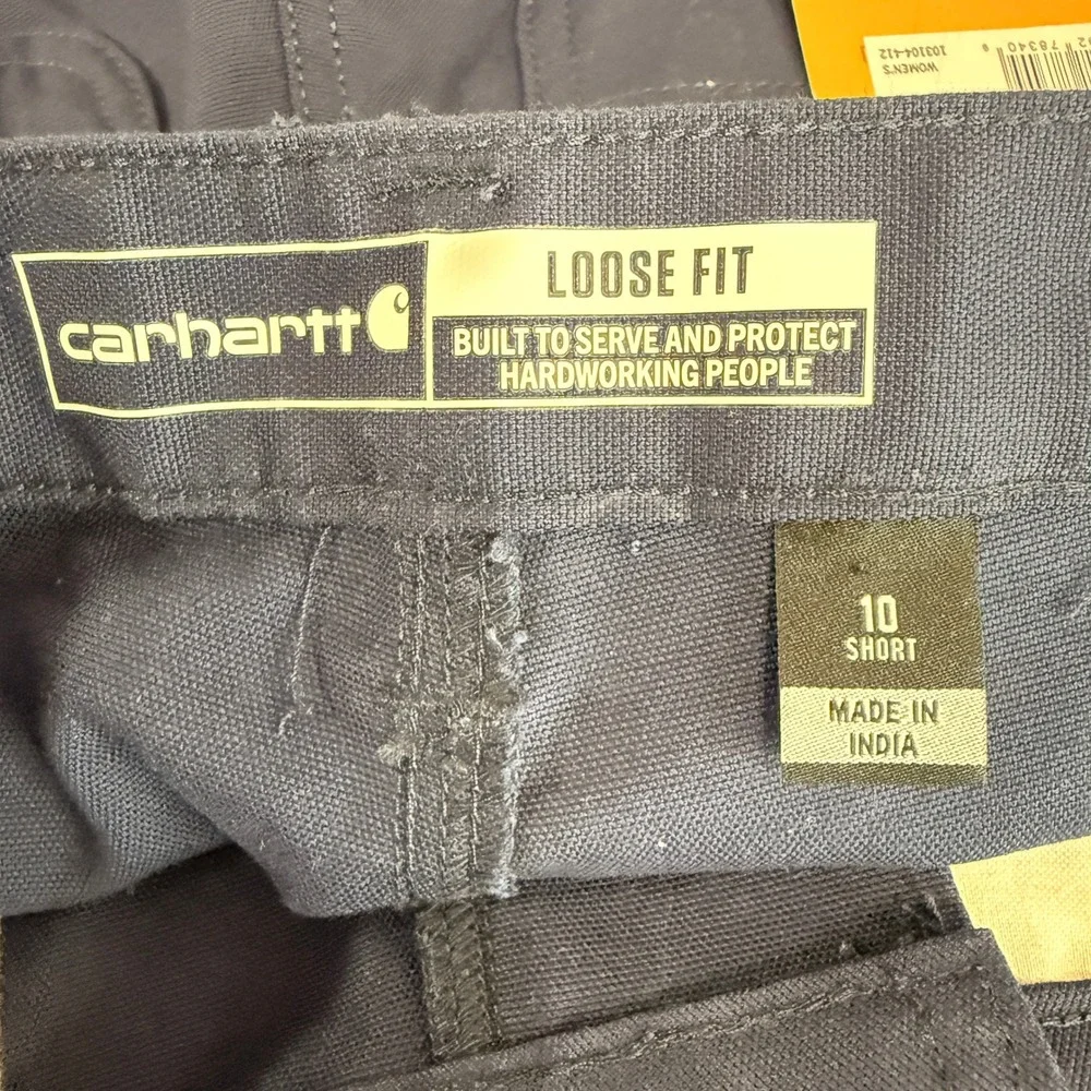 NEW Carhartt Work Pant Women 10 Short Blue Rugged Flex Canvas BN3109-W